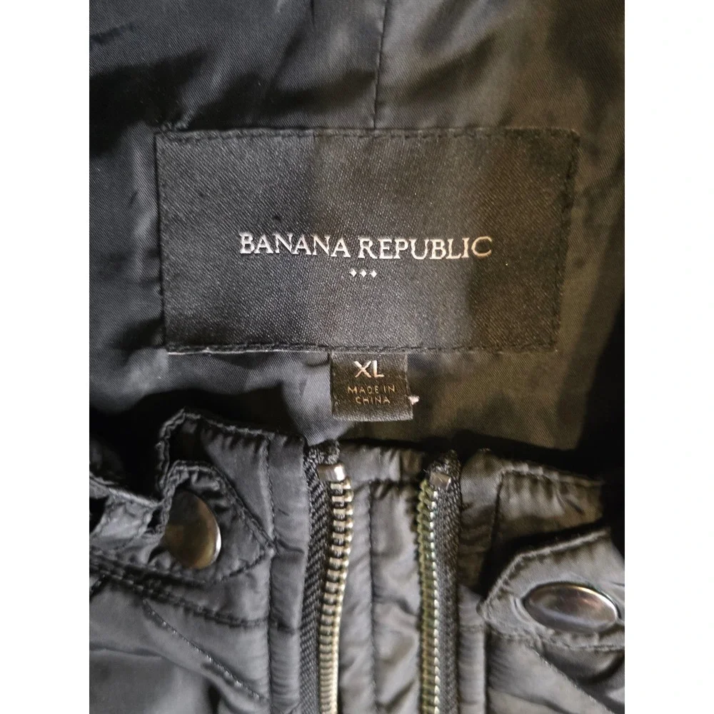 1320 Banana Republic Mens Black Quilted Moto Jacket XL Diamond Puffer Full Zip